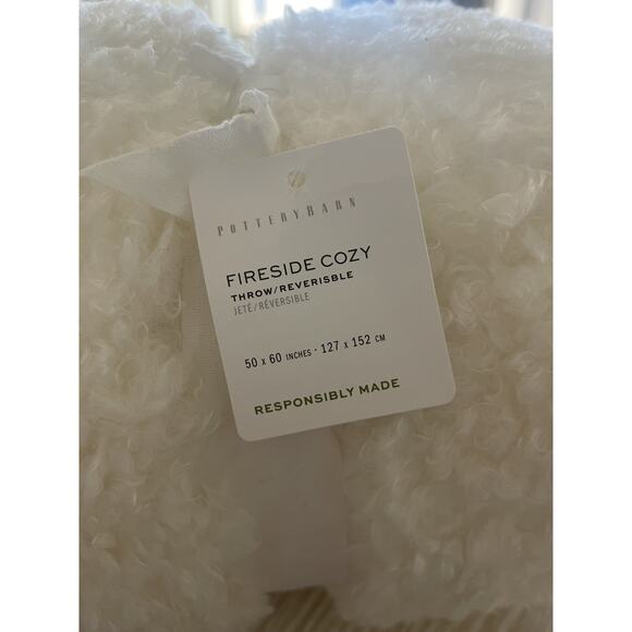 New Pottery Barn Fireside Cozy Throw Teddy Faux Fur 50x60” Ivory Reversible Soft - Picture 3 of 3